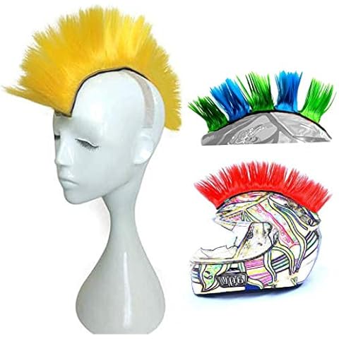 3T-SISTER Helmet Mohawk Wig Adhesive Mohawk for Motorcycle Bicycle Ski Snowboard Helmet Hair Patches Skinhead Costumes Wig Cosplay Wig (Yellow) (Helmet not Included) Cover