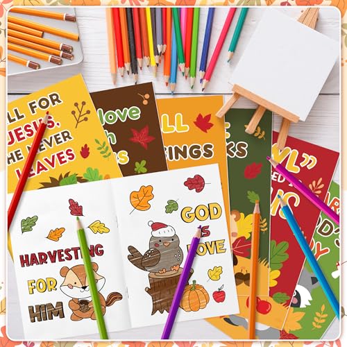 Image of Fall Animal Theme Coloring Books for Kids - 24Pcs Bulk Autumn Christian Mini Coloring Booklet DIY Art Drawing Book with Squirrel Hedgehog for Toddlers Halloween Thanksgiving Party Goodie Bag Filler