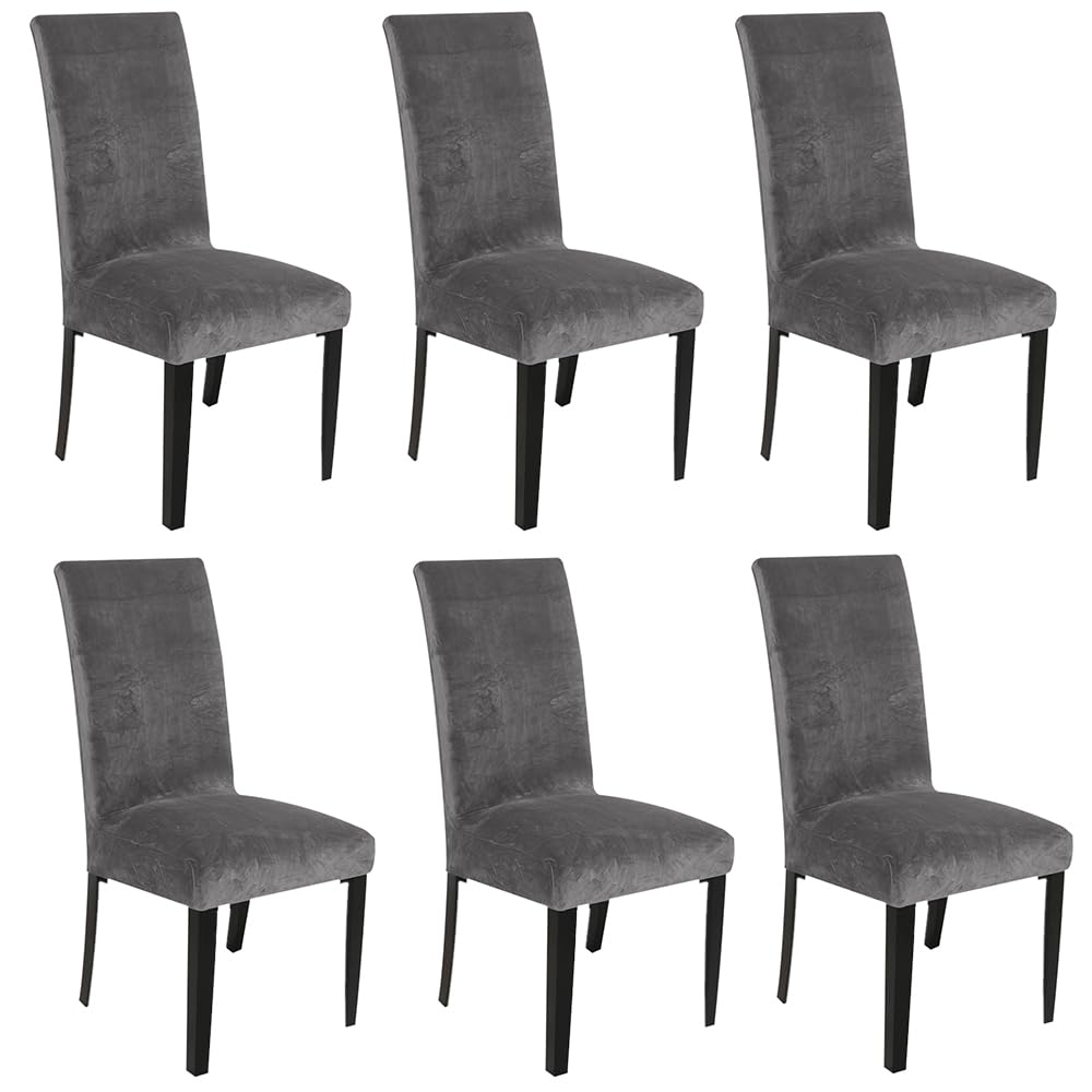 SANOCAY Velvet Wingback Chair Cover Slipcover Strength Removable Washable Reusable Armless Protector Cover for Dining Room Banquet Home Decor (Grey, Set of 6) — image 1