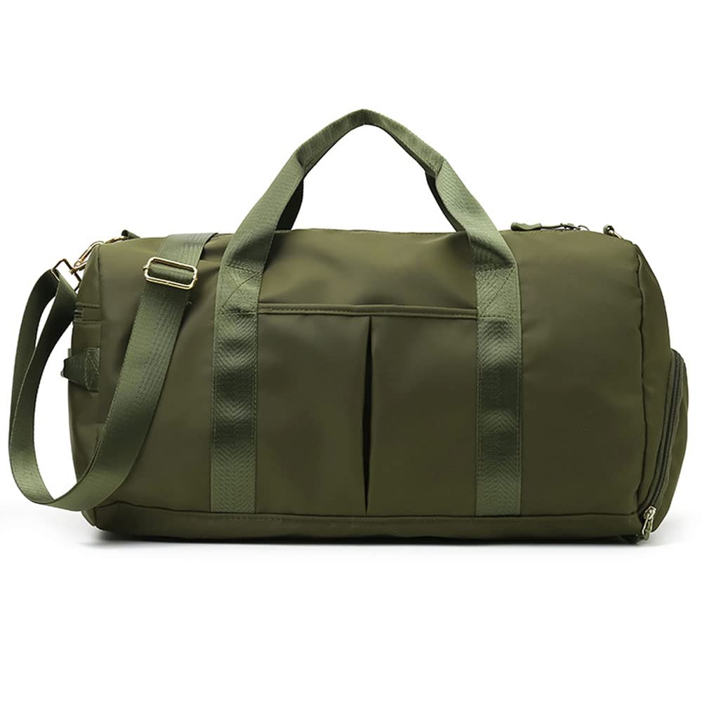 Small Gym Bag for Women and Men, Workout Bag for Sports and Weekend Getaway, Waterproof Dufflebag with Shoe and Wet Clothes Compartments, ArmyGreen
