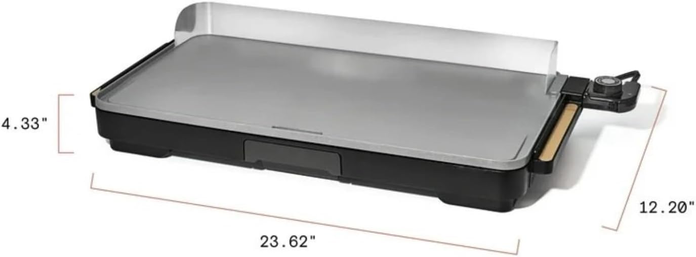 Electric Griddle 12x22 Inch with Backsplash, Nonstick Cooking Surface, Adjustable Temperature Control (Black Sesame)
