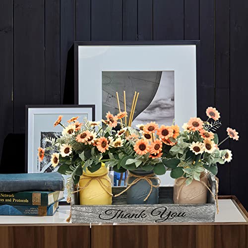 Duoer Mason Jar Centerpiece For Table Decorative Wood Tray With 3 Painted Jars Rustic Farmhouse Decor Centerpiece For Home Kitchen Dinning Living Room Decor,Grey #TOP1