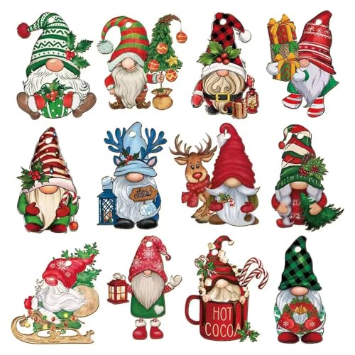 TOFBS Adornos de Navidad 36 Piezas Creativa Adornos Madera Gnomos Árbol Navidad Decoración Decorazioni Pendenti con Corda para Reuniones Familiares Regalos Festival（Especificación#3）