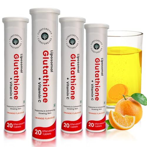Image of CUREFOREVER Glutathione Tablets for Skin Whitening - Liposomal Effervescent Tablets with Vitamin C for Clear, Glowing, Youthful Skin, Powerful Antioxidant, High Absorption, 80 Tablets