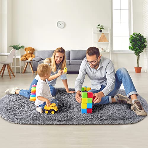 Noahas COMINHKG121748 Ultra Soft Fluffy Bedroom Rugs,Shaggy Grey Area Rugs For Bedroom,Oval Throw Rugs, Kids Room Small Carpet,Living Room Runner Rug Non Slip Modern Home Decor 2.6' X 5.3' thumb #6