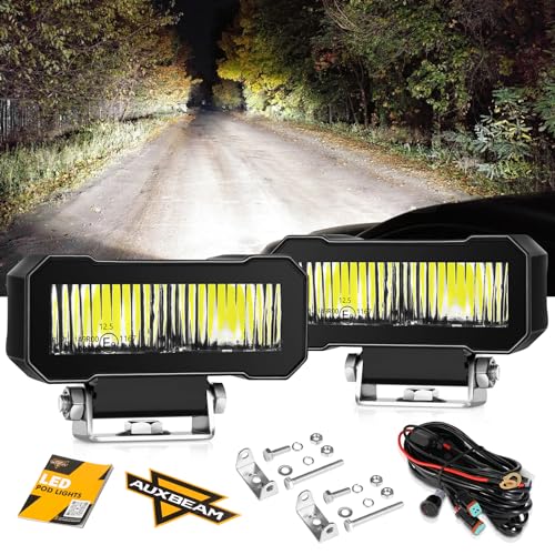 Auxbeam R4 Series 4.6 Inch 60W Square LED Pods, 2PCs White Off-Road Driving Beam Spot Lights with Wiring Harness for Truck Jeep SUV UTV ATV 4.6inch