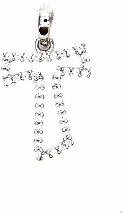 PEGASO Jewellery Women White Gold 18 Kt – Tau Cross Pendant With Cubic Zirconia Pendant – Girl