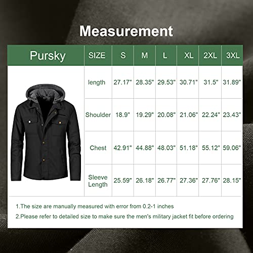 Pursky Men's Canvas Cotton Military Casual Field Jacket Outerwear With Removable Hood 7
