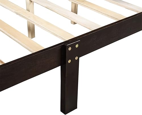 Miniatura 7 de Marco de cama con plataforma de madera tamaño Queen base de colchón con cabecera y estribo para dormitorio cama de trineo con soporte de listones de
