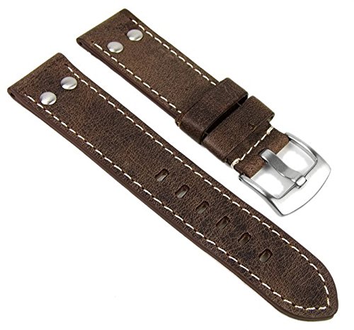Eichmüller Vintage Look Rivet Leather Watch Strap Watch Band, Dunkelbraun, 22mm, Vintage