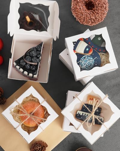 Gcardist White Bakery Box with Window 30Pcs 10.2x10.2x6.4cm White Cookie Boxes Pastry Box for Wedding Favor Birthday ＆ Party(4x4x2.5 Inch) - Image 6