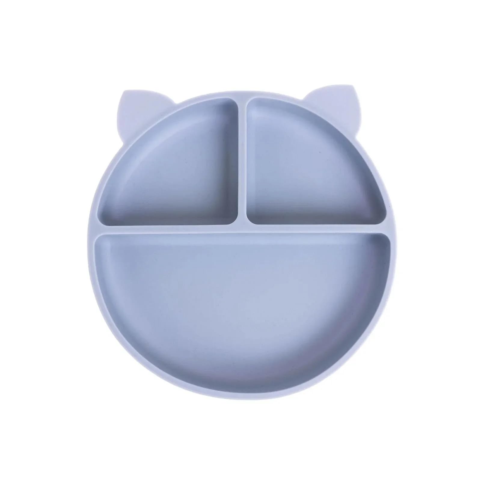 ebebek baby plus | Cat Shaped Silicone Suction Plate for Babies | 3-Section Divided Plate | Strong Suction Base | Non-Slip BPA-Free | Weaning & Toddler Feeding | Microwave & Fridge Safe (Powder Blue)