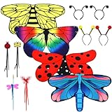 Shappy 12 Pcs Insect Costume Set Fairy Butterfly Wings with Antenna Headband Wand Dragonfly Bee Ladybug Costume Set for Outdoor Party Gifts Supplies Christmas