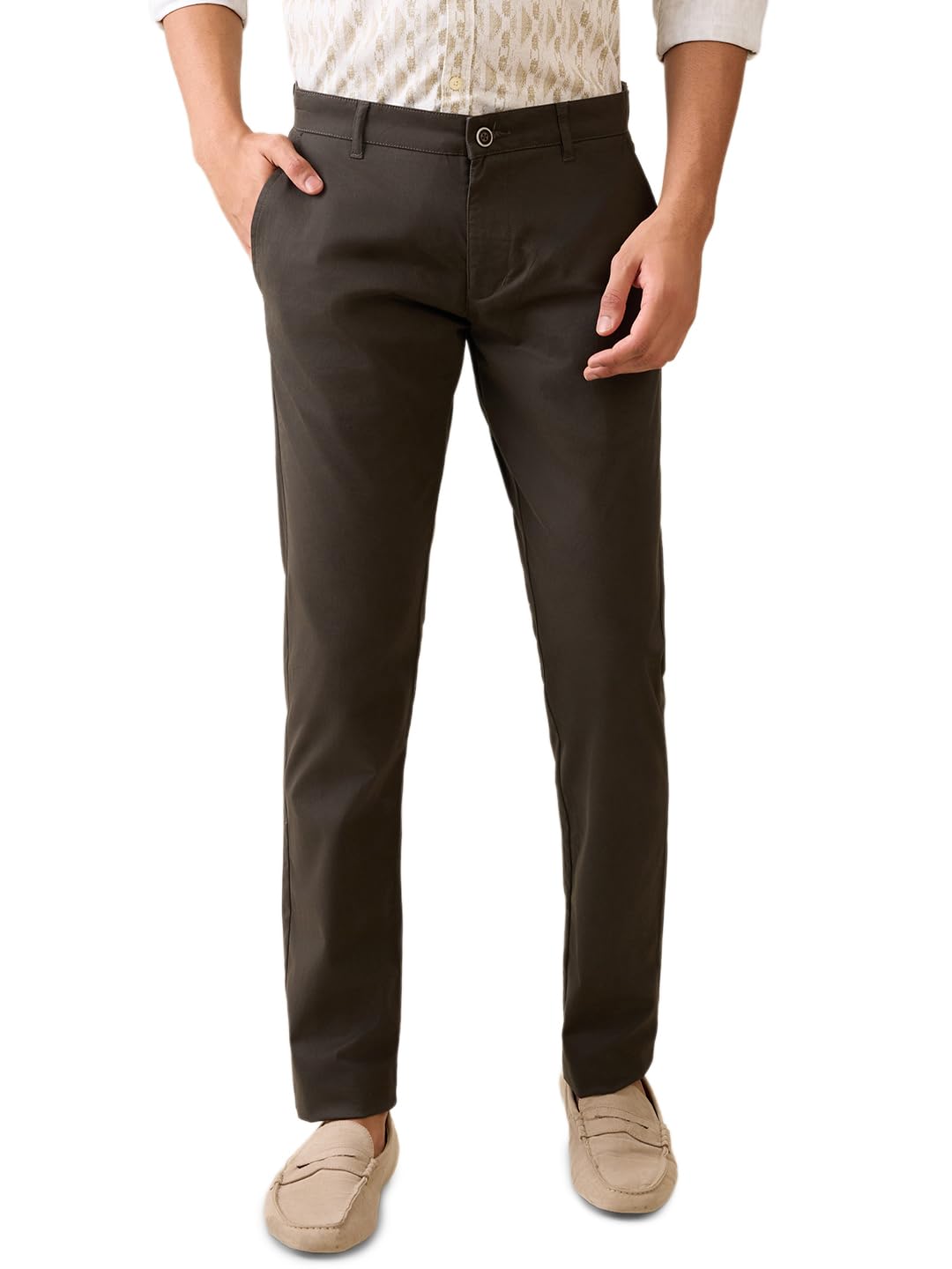 parx Men Low Rise Tapered Fit Solid Pattern Cotton Blend Flat Front Casual Trouser-picture-14