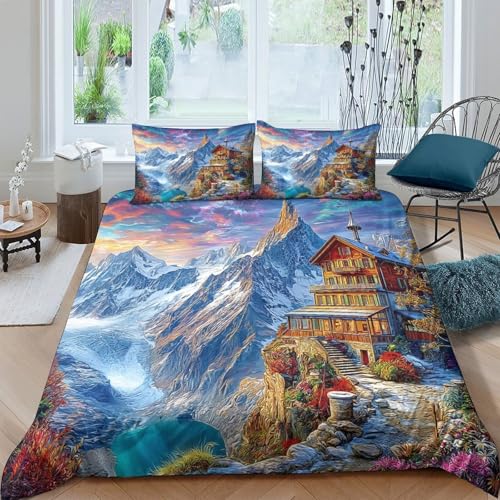 Linge de lit microfibre Alpes suisses housse de couette super king