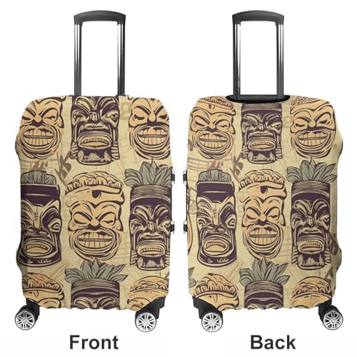 Vintage Aloha Tiki Pattern Elastic Luggage Cover Suitcase Protector for 19-32 Inch Suitcases | Universal Stretchable Travel Bag Cover | Anti-Scratch, Washable with Zipper Closure M3