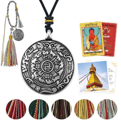 Tibetan Nine Palace Bagua Protection Amulet, Handmade Thokcha Alloy Pendant with Adjustable Cord, Spiritual Jewelry for Anxiety Relief and Inner Peace, Ideal Gift for Men Women - Himalayan White