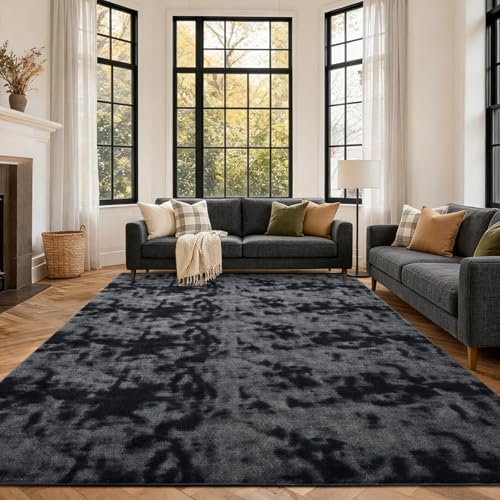 7x10 Large Tie-dye Dark Grey Area Rug Non-Slip Washable for Living Room
