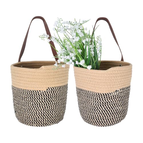 Lot de 2 Paniers de Rangemen en Corde de Coton Tressé, Paniers Muraux Suspendus avec Poignée, Organiseur Décorative pour Jouets, Salle de Bain, Chambre...