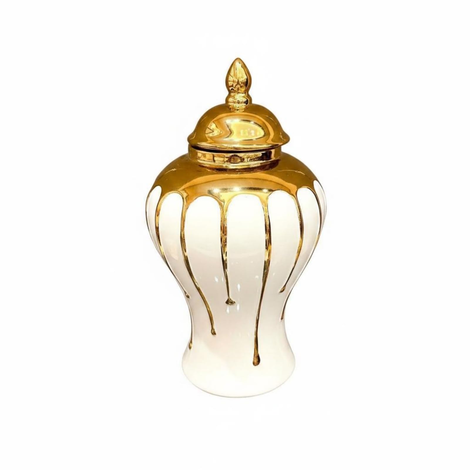 Sharplace Dekovase Urnenform Vase Gefäß Krug mit Stilvollem Deckelabschluss Und Runder Schulter Veredelte mit Feinem Linienmuster für Festtafel Buffet Bankett, Wassertropfen-Generalgefäß Klein, Gold
