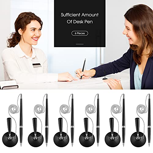 Zonon Secure Pen With Adhesive Pen Chain And Security Pen Holder Black Desk Pen With Ball Chain Ink Reception Counter Pen For Home Office Supplies (6 Pieces) #TOP5