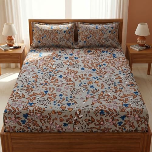 Image of Mafatlal 125 GSM Merino Double Bedsheet with Pillow Covers | 90 x 100 Inches | Soft, Breathable & Lightweight | Beige | 3 Piece Set