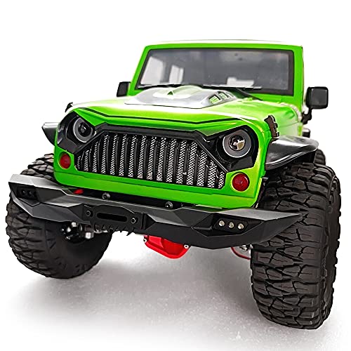 RCLions Aluminum Front Bumper Protection Bar with LED Headlights for Axial SCX10 1/10th RC Crawler C