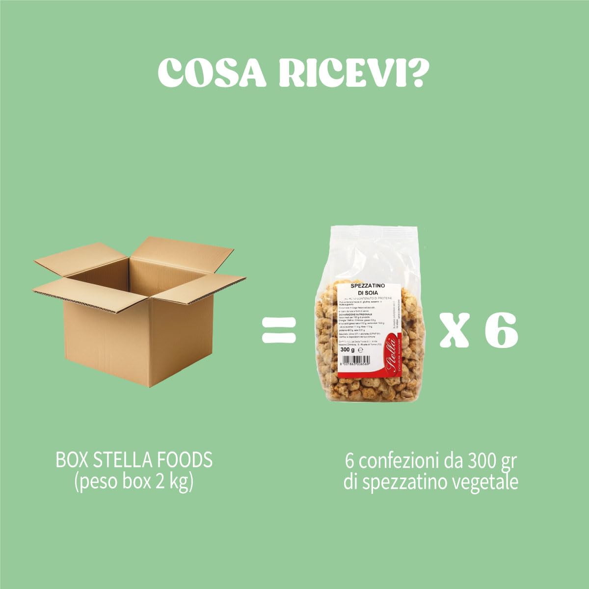 Spezzatino di Soia Vegetale | Bocconcini Vegetali di Soia Senza Glutine | 6 x 300g | 51% Proteine | Pacco da 6 Confezioni | Senza Aromi | Stella Foods