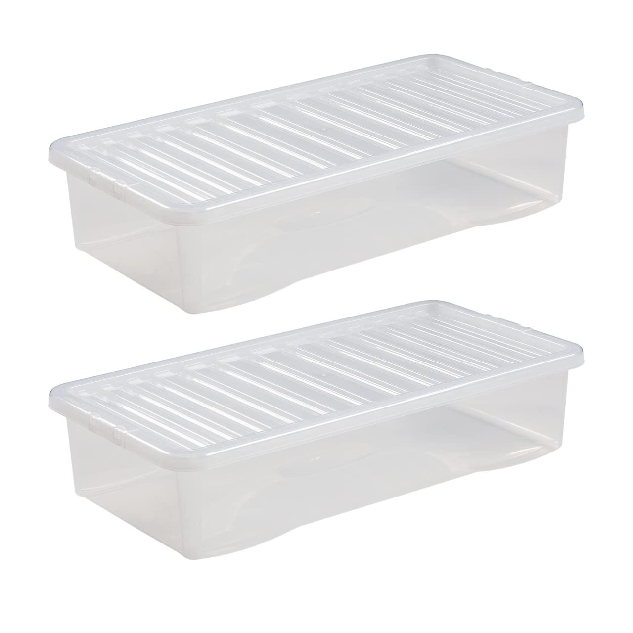 VTL® 43 Litre Underbed Clear Plastic Storage Boxes With Clear Lids Home Office Stackable Strong Quality - Set Of 2