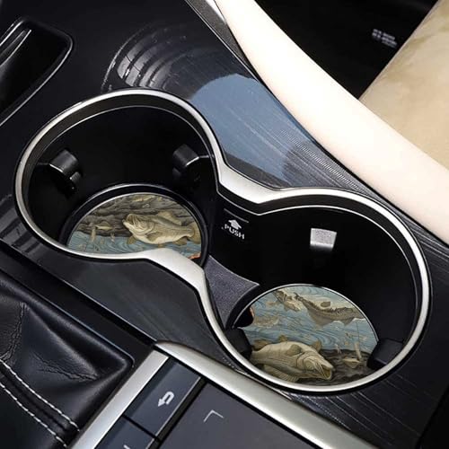 Portavasos para auto de madera con diseño pesca, 2 unidades miniatura 7