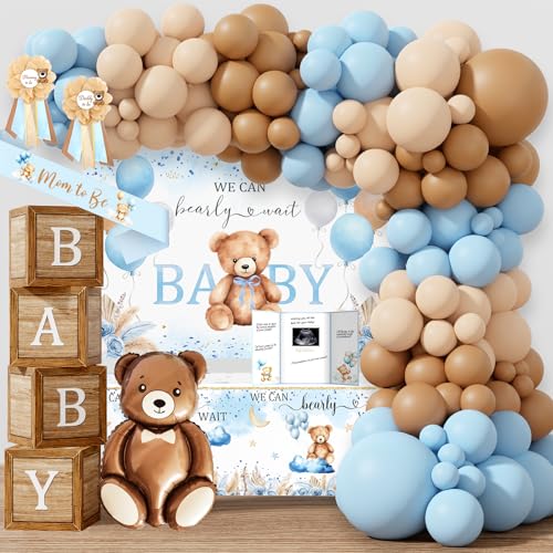 Bear Baby Shower Decorations Party Supplies, We Can Bearly Wait Baby Shower Decoration, Backdrop Balloon Arch Box Mom to Be Sash Dad to Be Pin Tablecloths Bear Balloon
