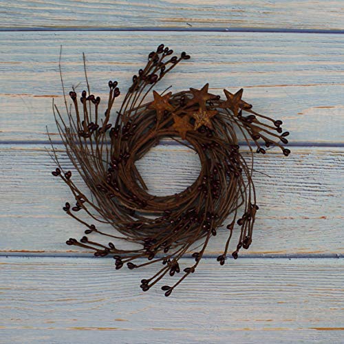 Cvhomedecoprimitivesrusticpipberriesandtwigwithrustybarnstarswreath7inchburgundy  Urban Country Home Decor Cvhomedeco primitives rustic pip berries and twig with rusty barn stars wreath 7 inch burgundy  urban country home decor