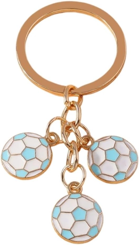 Multicolor Soccer Triple Pendant Keychain, Zinc Alloy Enamel Bag Charm, Sports Gift