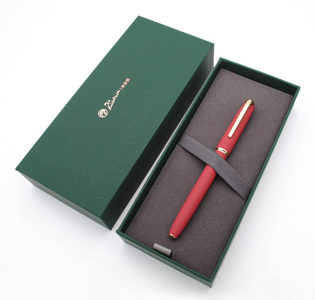 czxwyst Picasso 916 Metall-Füllfederhalter, Natural Series Stripe Ink Pen mit Tintenkonverter und Geschenketui, Iridium Extra Feine Spitze (EF-Feder 0,38 mm, Rot)