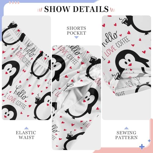 Penguin I Love Coffee Boys Long Pants Soft Trousers Elastic Waist Kids Lounge Bottoms with Pockets S-XL4