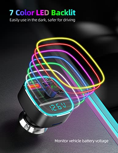 Nulaxy Bluetooth Fm Transmitter For Car,Bluetooth Car Adapter With Dual Usb Charging Car Charger Mp3 Player Support Tf Card & Usb Disk,Hands Free Calling,7 Colors Led Backlit Light #TOP4