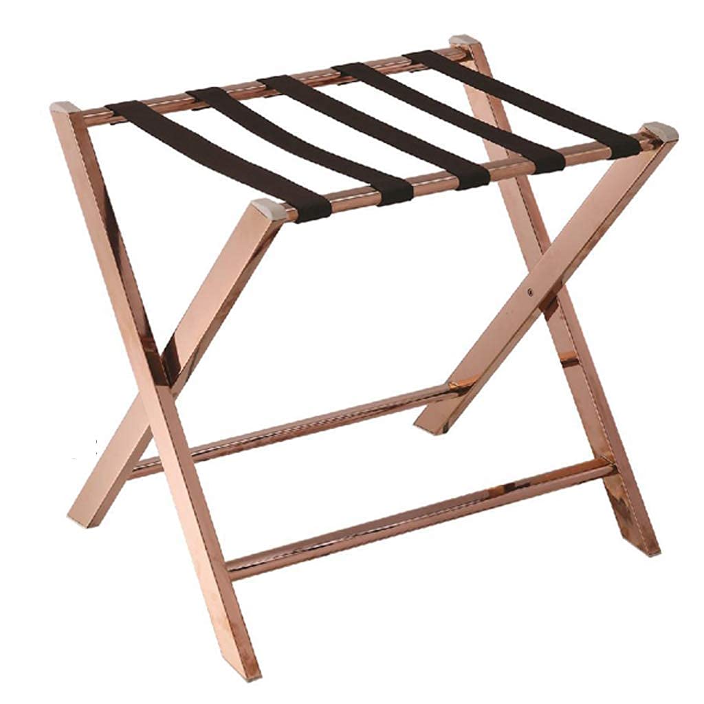 Porte-bagages pliable en acier contre l'encombrement : support de rangement au sol or rose d'hôtel