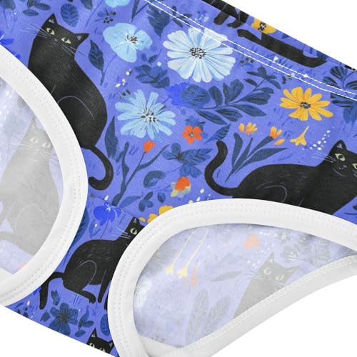 Wusikd Black Cats Flowers Blue Girls' Underwear Cotton Girls Briefs Soft Toddler Underwear 2T4