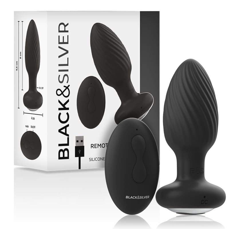 BLACK&SILVER - Wells Plug Silicone Anal Rotator Remote Control