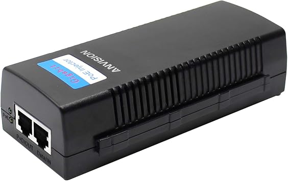 ANVISION 48V 1.0A Gigabit PoE Injector, 48W Power Supply Adapter with AC Cord, IEEE 802.3af/at Compliant, for IP Voip Phones, Cameras, AP and More