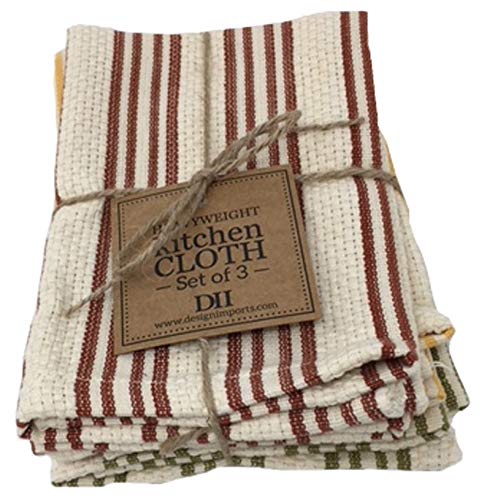 Design Imports Rustic Sunflowers Table Linens, 13-Inch by 13-Inch Dishcloth Gift Set, Set of 3, Harvest Heavyweight, 1 Rust Stripe, 1 Yellow Stripe and 1 Green Stripe