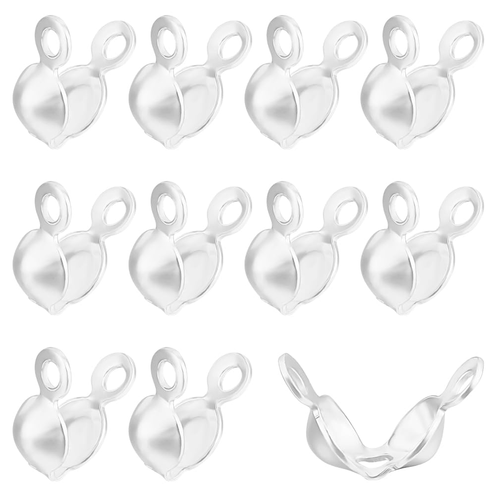 Beebeecraft 1 caja de 20 puntas de Cuentas de Plata de Ley Cubiertas de Nudos Puntas de Engarzado Cuentas Plegables Tapas de Extremos para Pulseras Collares (Copa de 3.(118) in)