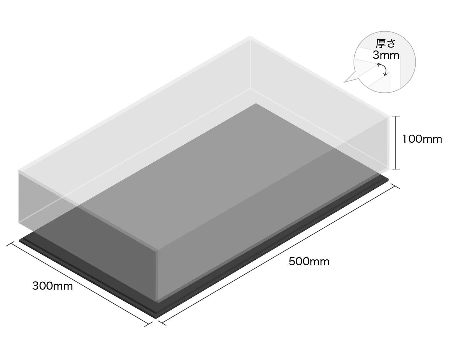 Amazon.co.jp: 透明アクリルケース 底黒板付き 6面 100x300x500mm 板厚