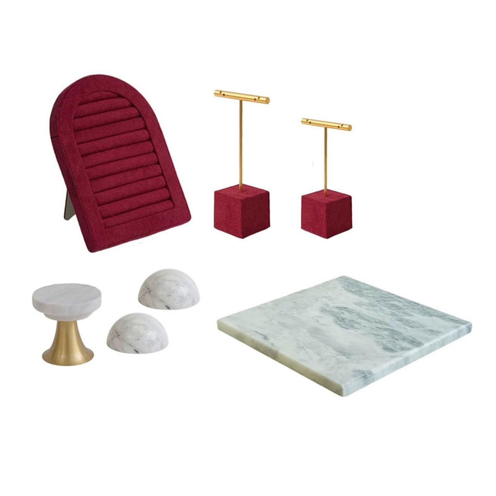Stojak na biżuterię 7 Pcs Velvet Ring Holder Marble Tray Jewelry Stand Set Stojak na naszyjnik