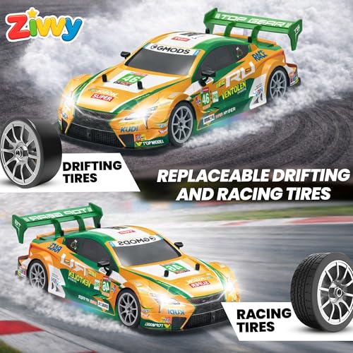 Image of Big Remote Control Car - Orange | 2.4G Rechargeable Drift Car with 100m Range | Smoke Effect, Neon Lights & Music | Best Gift for Boys & Girls 2 3 4 5 6 7 8+ Years