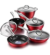 ＣＯＯＫＳＭＡＲＫ 鍋・フライパンミックスセット IH対応 ダイヤモンドコート ガラス鍋蓋付 キラキラな光沢感 10件セット レッド