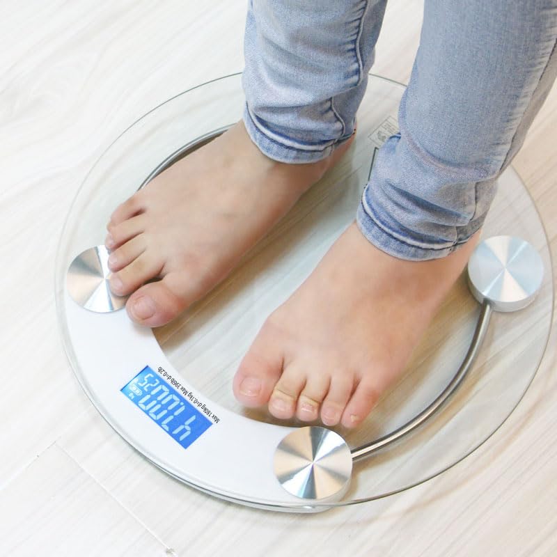 LCD Electronic Weighing Scale 180kg Glass Digital Body Weight Portable 33cm Diameter Home Bathroom Body Scales