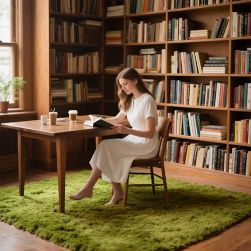 Green Grass Area Rugs for Bedroom Living Room, 8x10 Fluffy Fuzzy Shaggy Carpet for Kids Playroom Nursery Room, Thick Soft Plush Mat for Kids Baby Boys Teen Dorm Home Decor Aesthetic