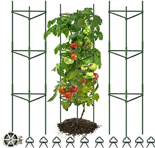 EAPFCT Tomato Cage, Assembled Tomato Plant Garden Cages Stakes Vegetable Support Trellis,with 10Pcs Tomato Clips and 65ft Garden Ties, for Vertical Climbing Plants 3 Pack