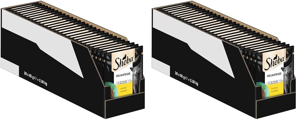Sheba Delikatesse Katzen Nassfutter im Portionsbeutel mit Huhn in Gelee 28x85g (Packung mit 2)